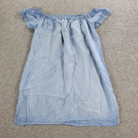 Cloth & Stone Chambray Shift Dress Womens M Blue Tencel Off Shoulder Lightweight - Picture 1 of 11